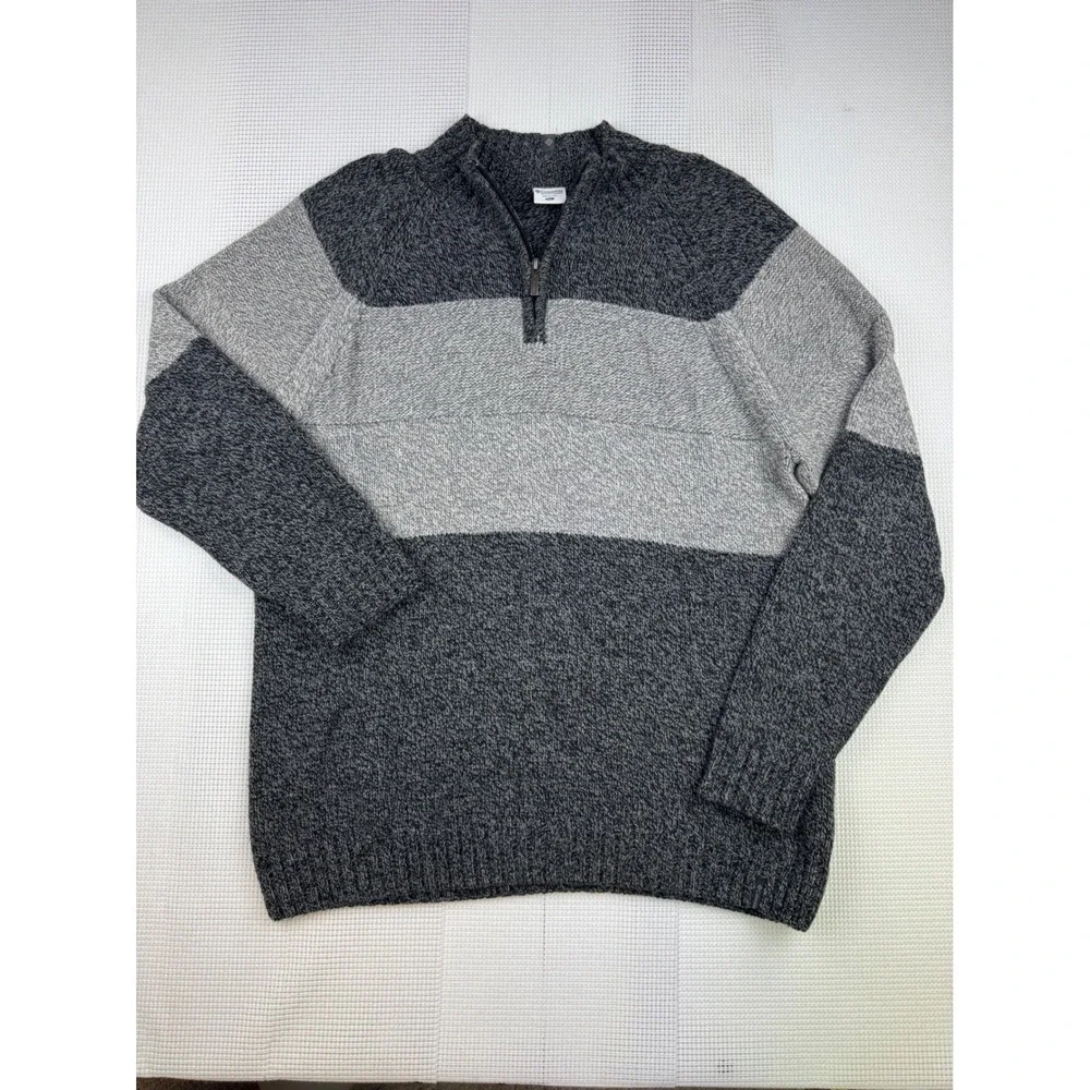 Columbia Mens Grey Colorblock Quarter Zip Cotton Wool Blend Sweater XL EUC